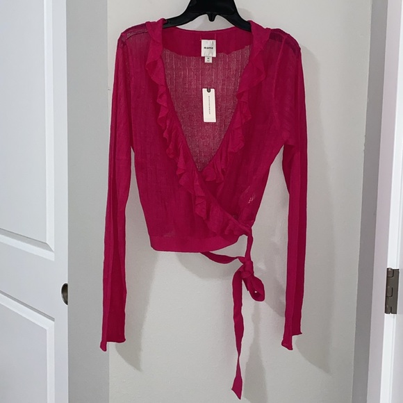 Maeve By Anthropologie Linen Ruffled Wrap Cardigan Sweater - Picture 8 of 10